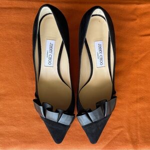 Jimmy Choo Black Pointed Toe Ruffle Flats